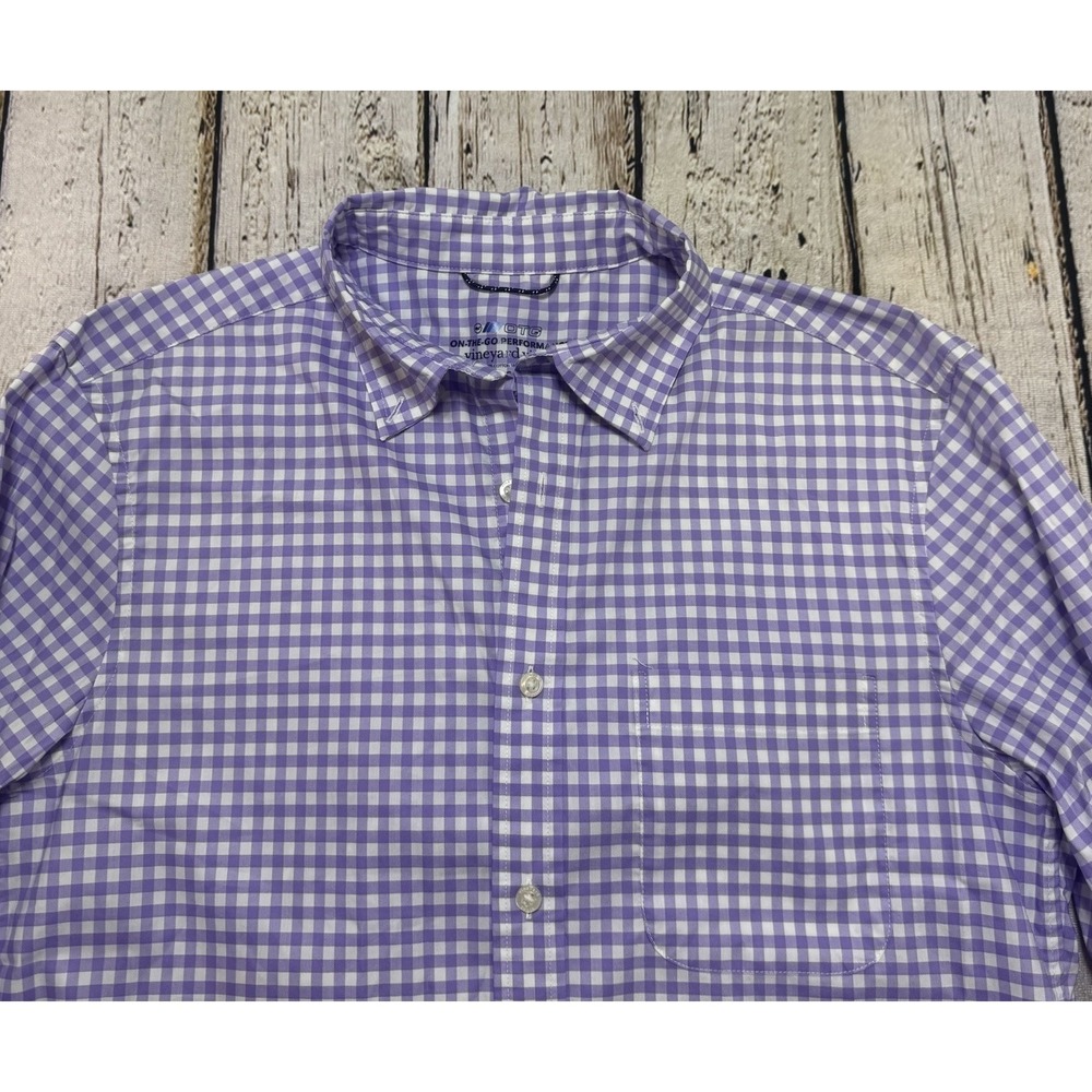 Vineyard Vines Shirt Mens Small Purple Gingham OTG On-The-Go brrr Cooling Tech